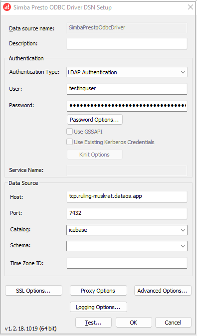 Inputs for DSN setup