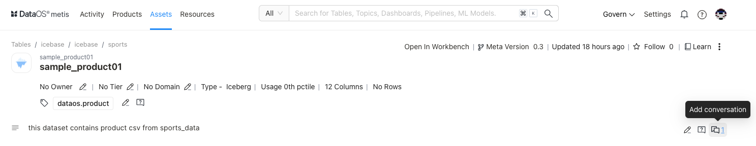 Conversations around data asset