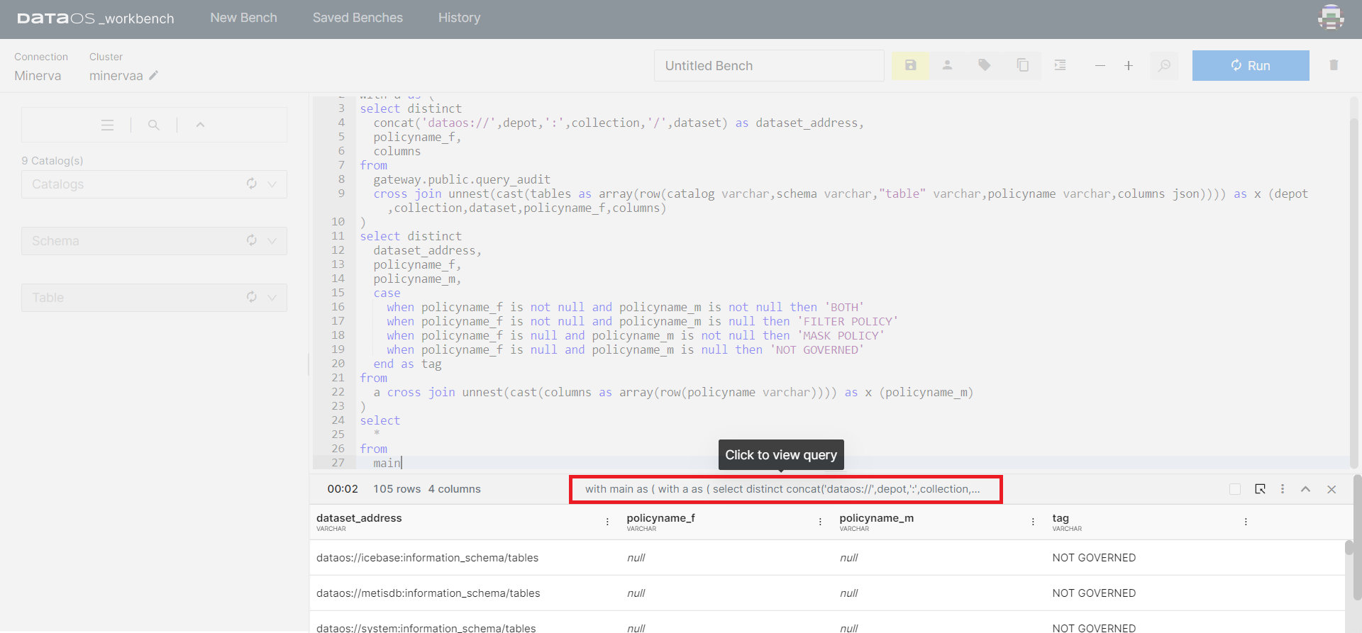 Query and its output