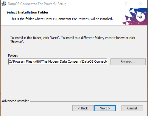 Selecting folder for installation