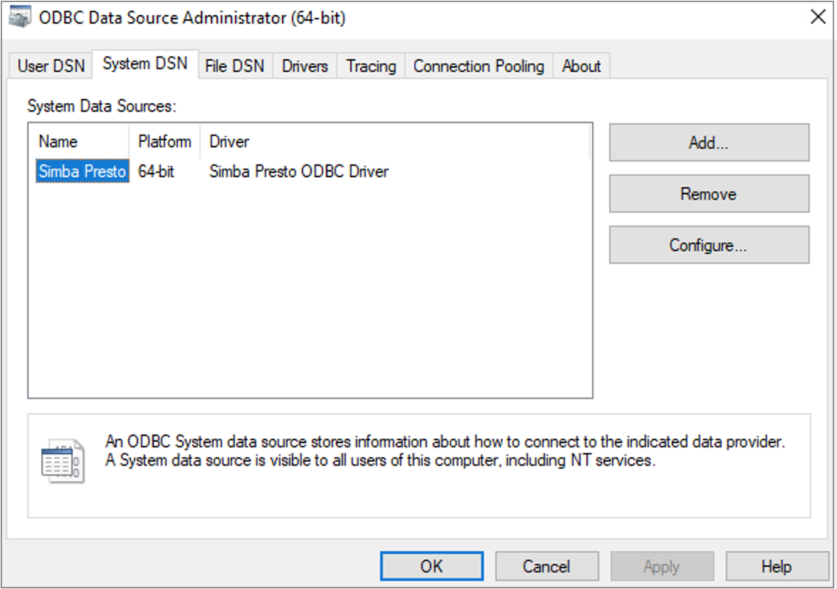 ODBC system DSN