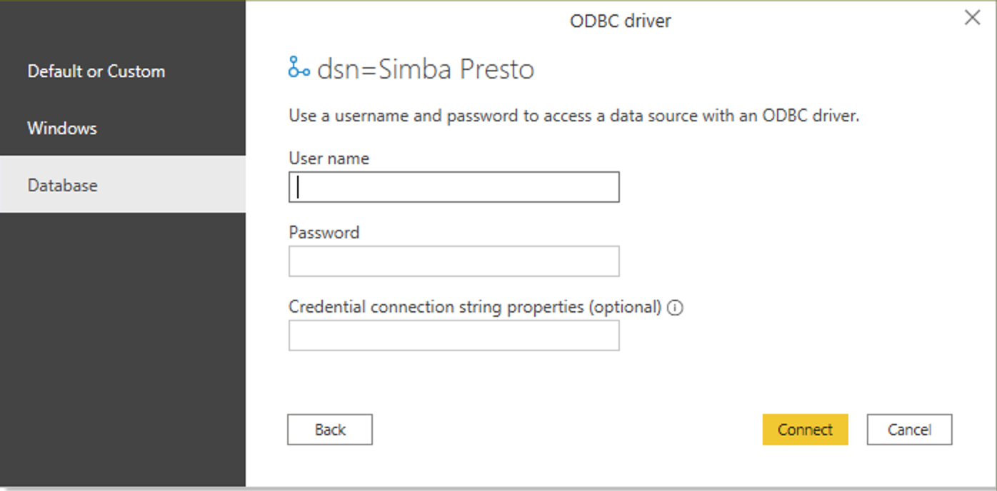 Credentials to access the data source