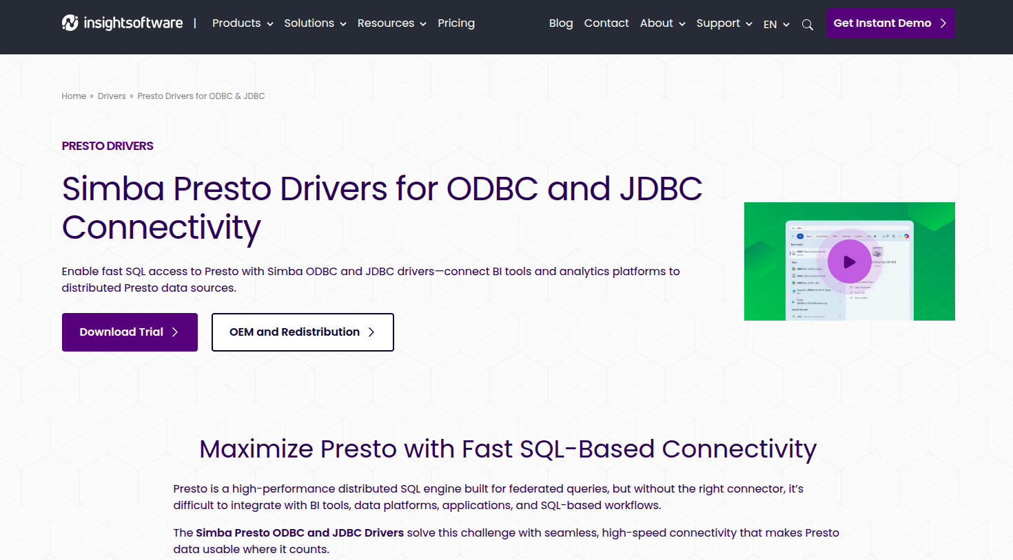 Simba Presto Drivers for ODBC Connectivity